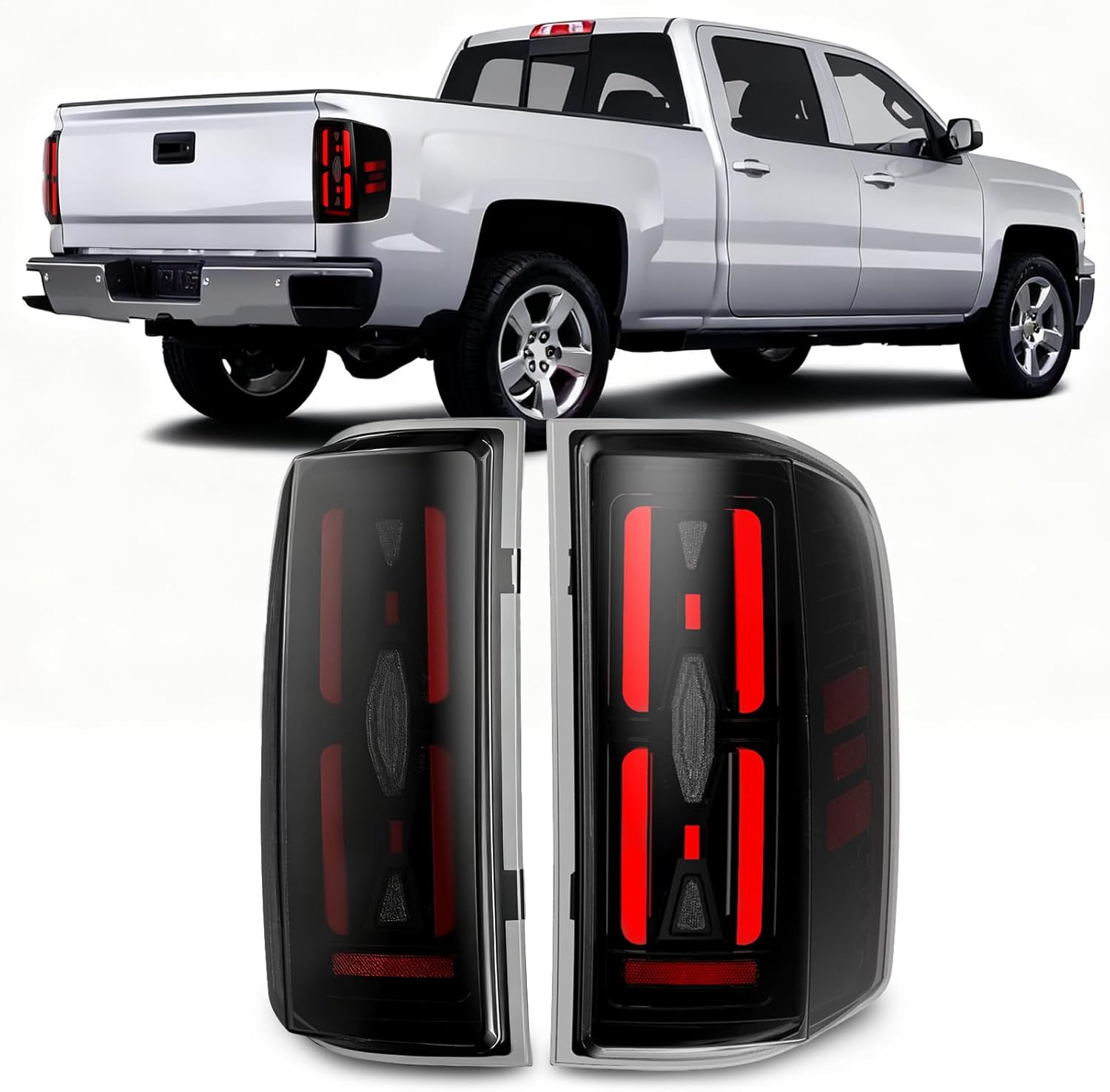 OKSIWA Full LED Tail Lights Assemble Compatible for 2007-2013 Chevy Silverado 1500& 2007-2014 Chevy Silverado 2500HD/3500HD With Start-Up Animation, Dynamic Turn Signals, Brake Light,Reverse Light-Smoked