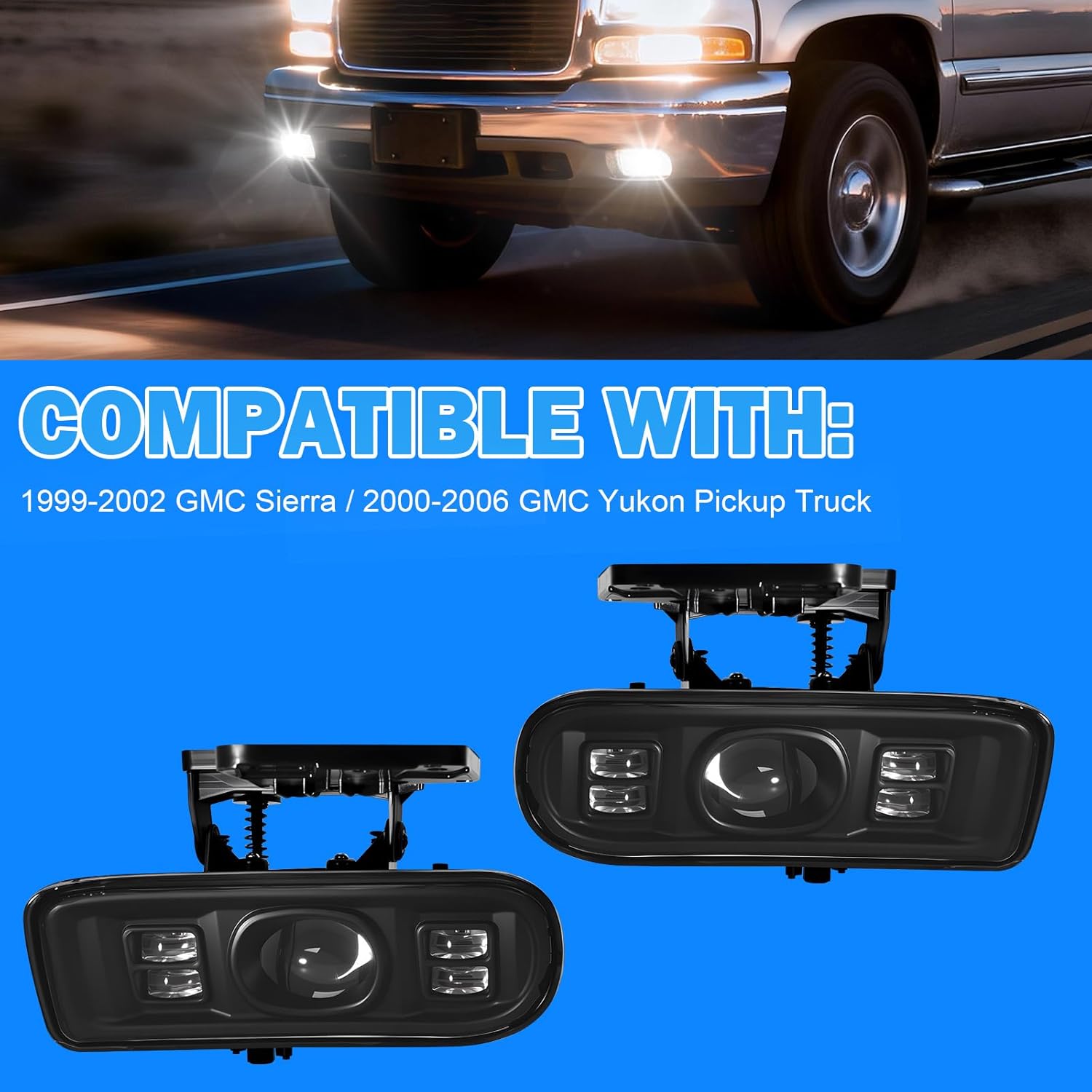 DOT Approved LED Fog Lights for 1999-2002 GMC Sierra & 2000-2006 GMC Yukon Plug & Play-2