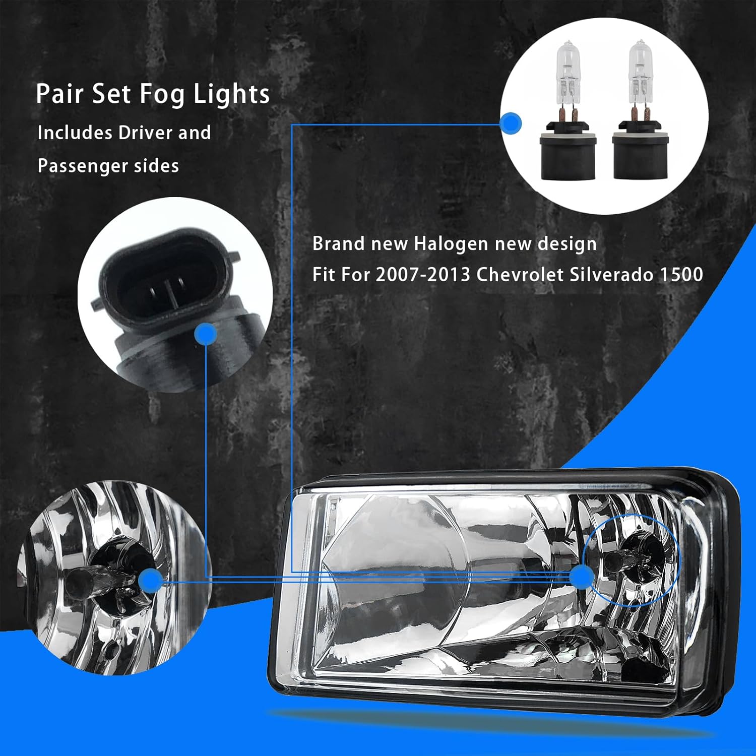 OKSIWA Halogen Fog Lights for 2007-2015 Chevy Silverado, Suburban, Tahoe, 2007-2013 Avalanche, Pick Up Truck Fog Lamp Replacement with Fog Wiring Harness Switch