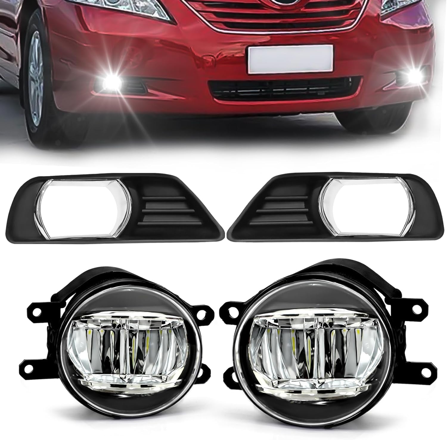 OKSIWA LED Fog Lights For 2007 2008 2009 Toyota Camry, Front Bumper Driving Light kit,Fog Lamps Assembly Replacement with Switch, Wiring Harness,Plug and Play