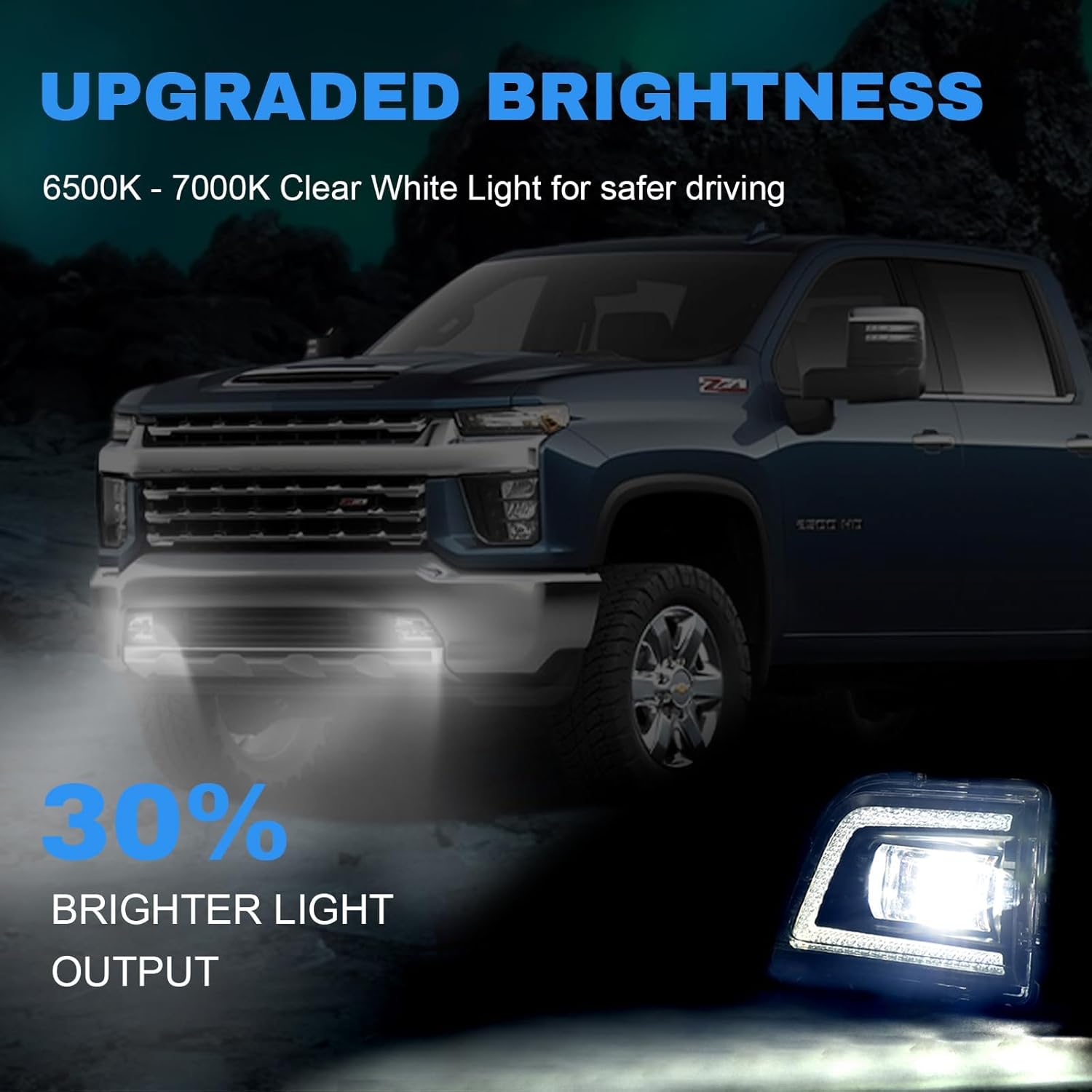 OKSIWA LED Fog Lights for 2019-2023 Chevrolet Silverado 1500 2500HD 3500HD with DRL and Dynamic Turn Signal, LED Fog Light Assembly Replacement Lamp Kit with Start-up Animation, Clear Lens
