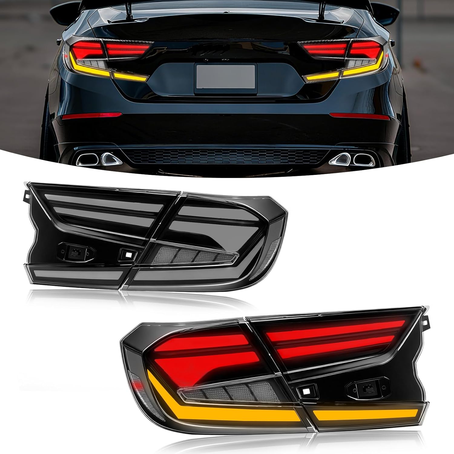 OKSIWA Full LED Tail Lights for Honda Accord 2018-2022,10th & 10.5th Gen Rear Lights with Start-Up Animation, Turn Signals, Brake Lights, and Reverse Lights