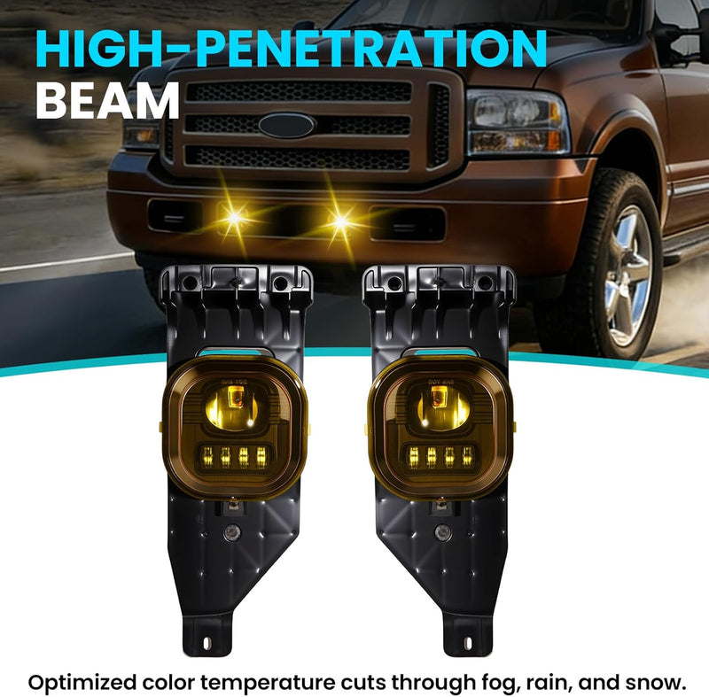 OKSIWA LED Fog Lights for 2005 2006 2007 Ford F250 F350 F450 F550 Super Duty,2005 Excursion,Bumper Driving Fog Lamp -Yellow lens-4
