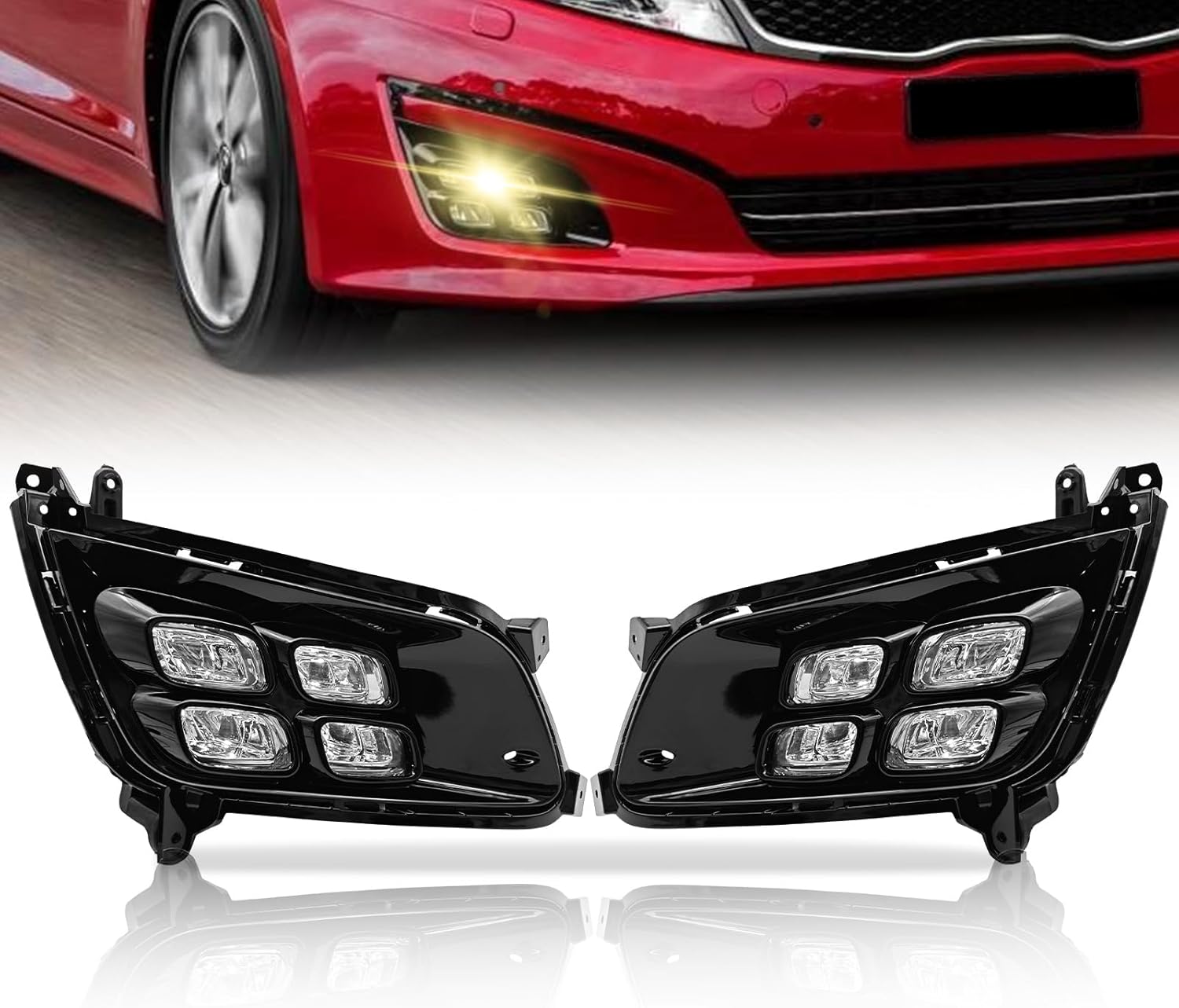 OKSIWA LED Fog Lights fit for 2014 2015 Kia Optima K5, A Pair of Daytime Running Light Assembly with 4-Eyes Style Cover