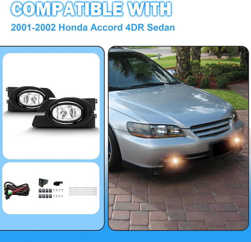 OKSIWA Fog Lights Fit For 2001-2002 Honda Accord 4DR Sedan 01 02 Front Driving Fog Lights Lamps(Clear Lens)-6