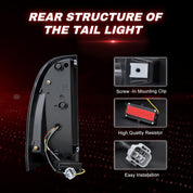 OKSIWA Dynamic Smoked LED Tail Lights for 2005-2015 Toyota Tacoma - Bright Brake, Turn Signal, Reverse Lights with Sequential Animation | IP67 Waterproof