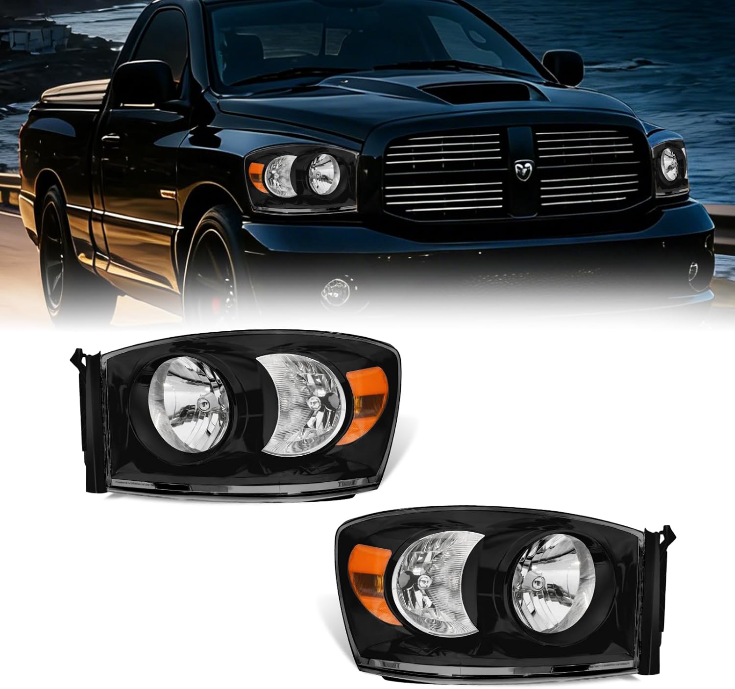 OKSIWA Headlights Assembly for 2006–2008 Dodge Ram 1500,for 2006–2009 Dodge Ram 2500 3500, OEM Style Replacement Headlamp Housing, Factory Fit, No Bulbs Included,Black Trim