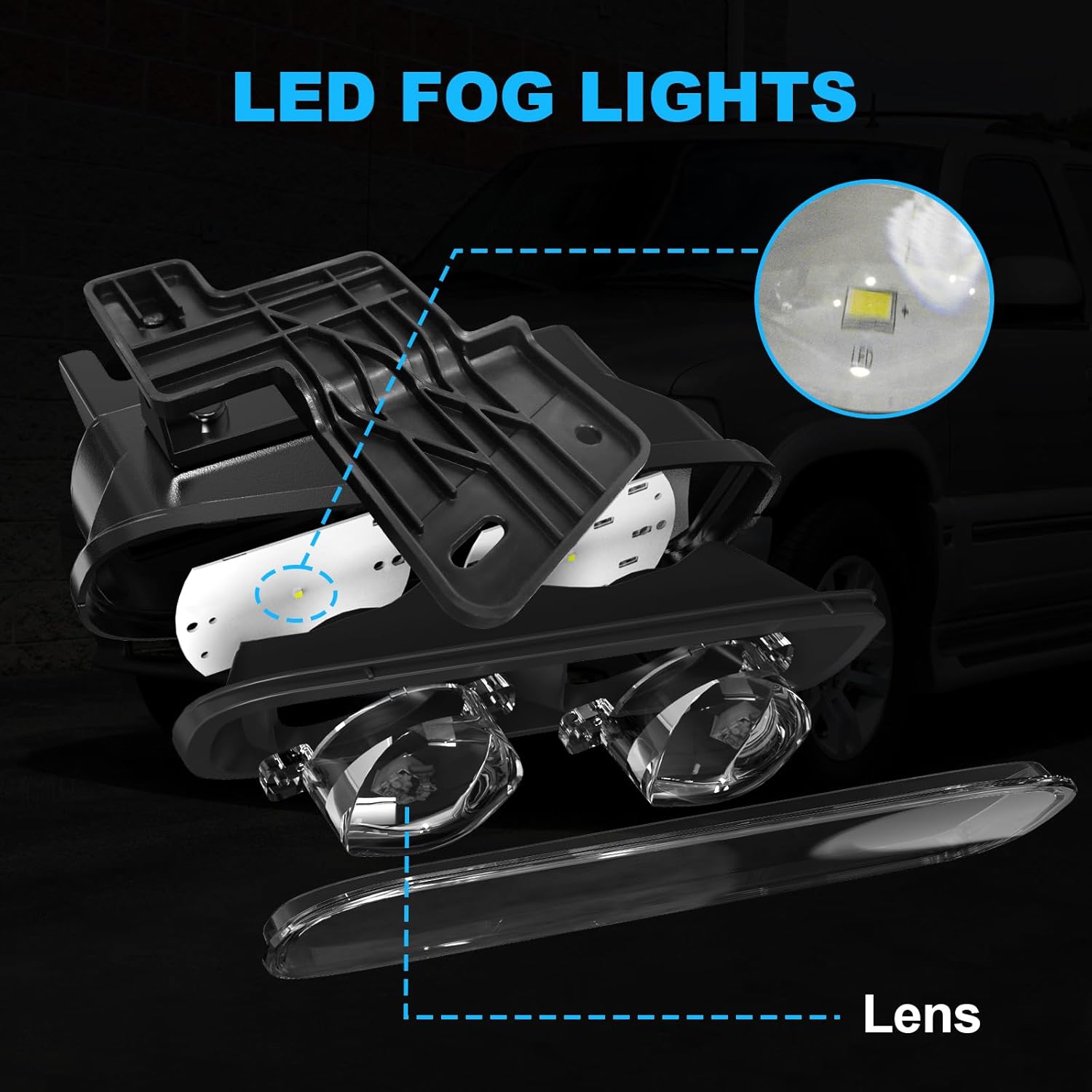 OKSIWA LED Fog Lights Kit For 1999-2002 Sierra/2000-2006 GMC Yukon/Yukon XL, Pickup Truck SUV Front Driving Fog Lamps Assembly Clear Lens, 1 Pair