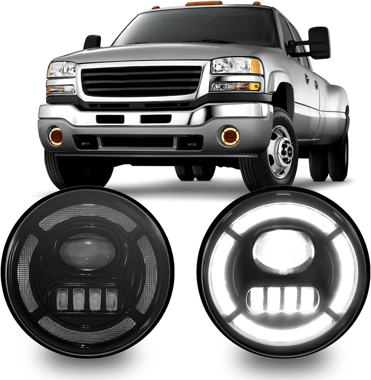 DOT Approved LED Fog Light with DRL & Amber Turn Signal for 2007-2013 GMC Sierra 1500 & 2007-2014 Sierra 2500 3500HD Plug & Play