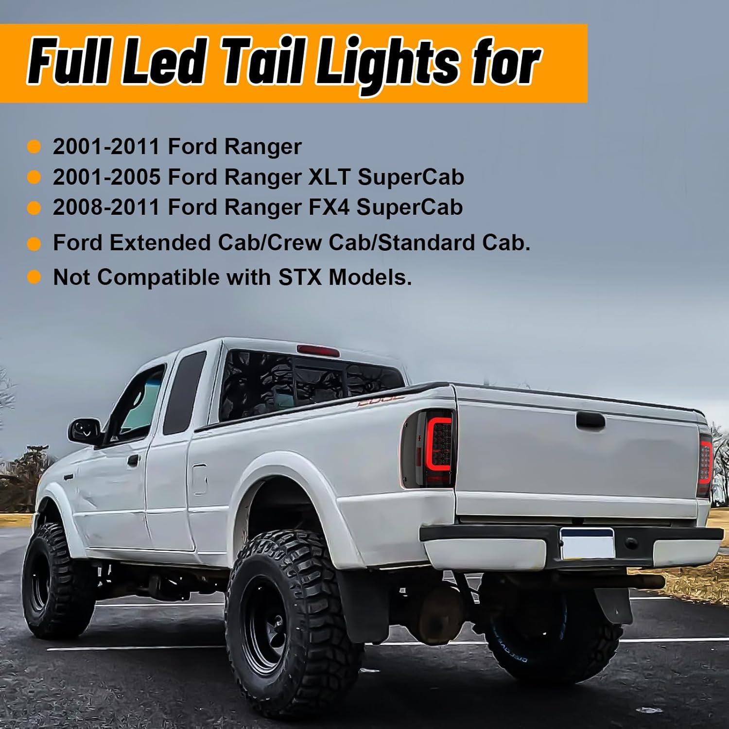 OKSIWA Full Led Tail Lights Compatible with Ford Ranger 2001-2011 Turn Signal, Brake Light, Reverse Light Rear Light Assembly Smoked