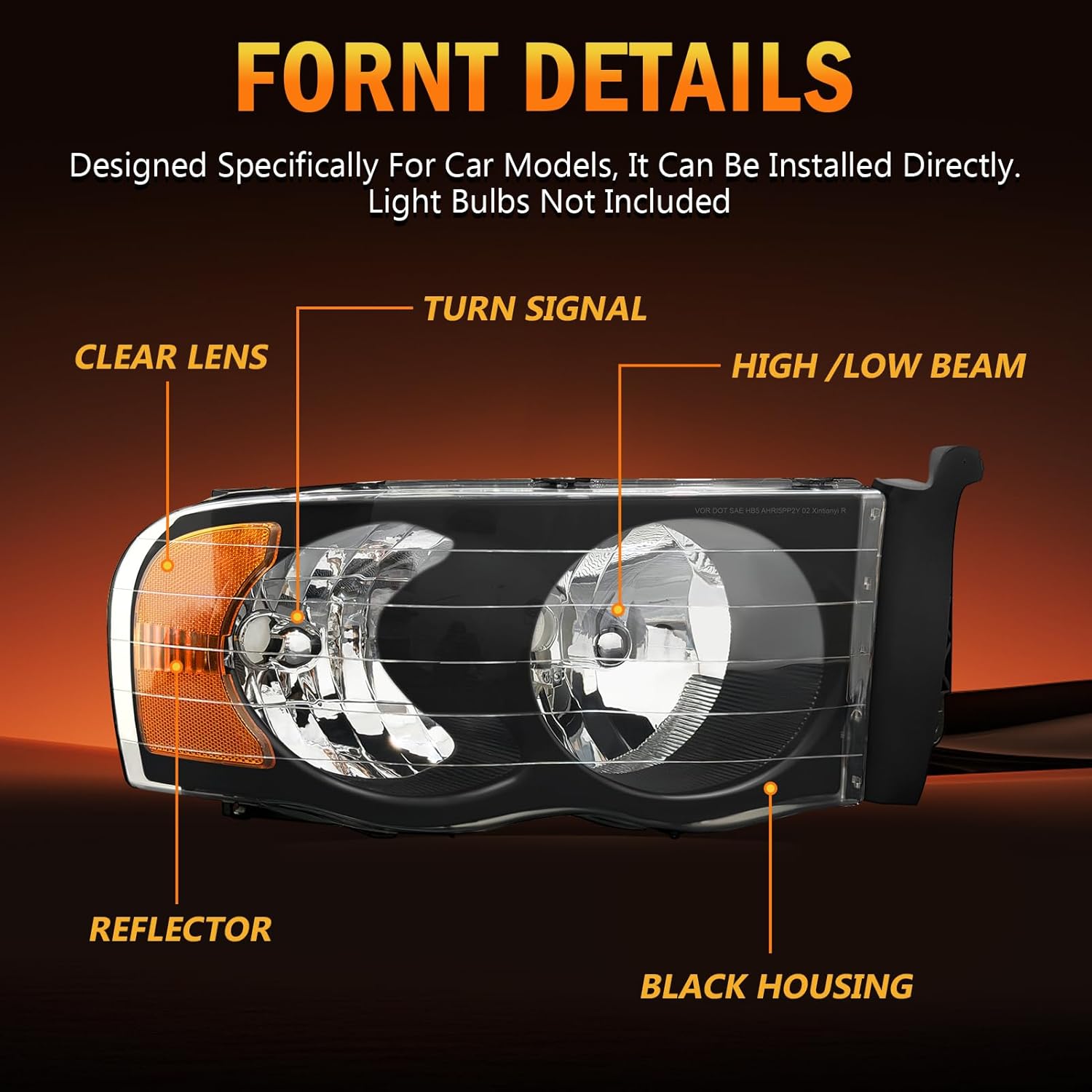 OKSIWA Headlights Assembly for 2002–2005 Dodge Ram 1500 2500 3500, OEM Style Replacement Headlamp Housing, Factory Fit,Plug & Play, No Bulbs Included,Black Trim-4