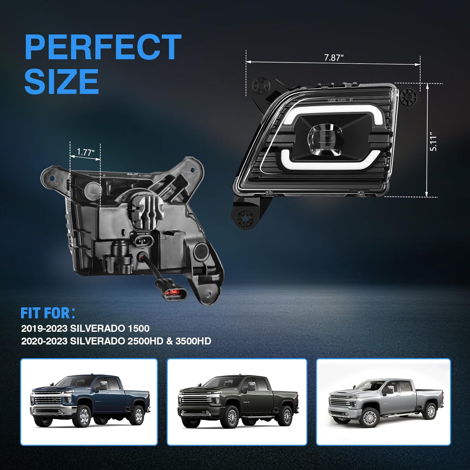 OKSIWA LED Fog Lights with DRL for 2019 2020 2021 2022 2023 Chevrolet Silverado 1500 2500HD 3500HD, Chevrolet Fog Lamp Kits with Running Lights and Turn Signals, 1 Pair-2