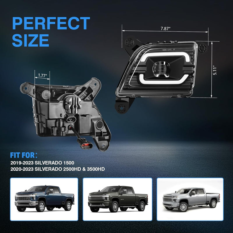 OKSIWA LED Fog Lights with DRL for 2019 2020 2021 2022 2023 Chevrolet Silverado 1500 2500HD 3500HD, Chevrolet Fog Lamp Kits with Running Lights and Turn Signals, 1 Pair-2