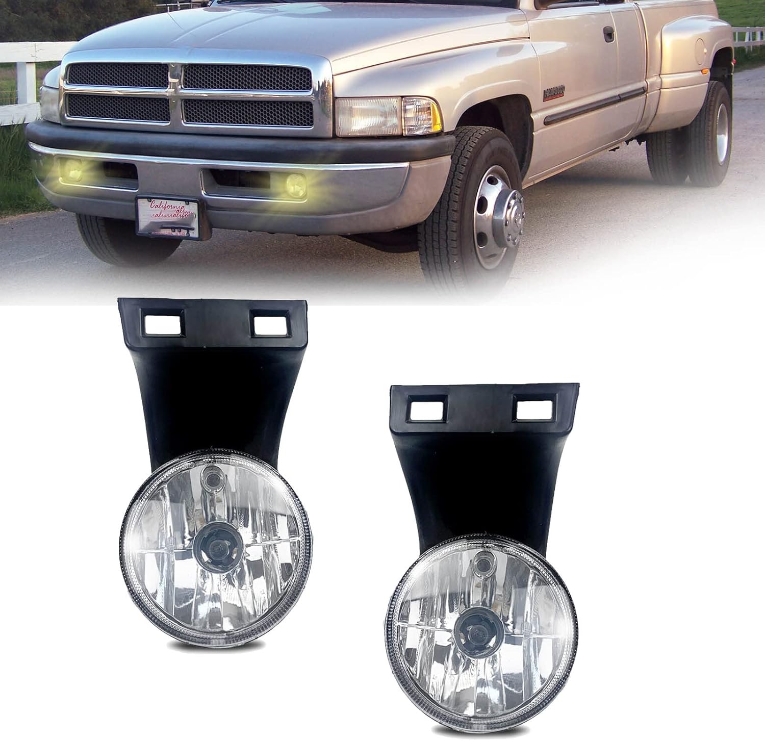 OKSIWA Fog lights Compatible with [1994-2002 Dodge RAM 1500 2500 3500] Pair Left+Right With 880 12V 27W Halogen Bulbs(Clear Lens)-1