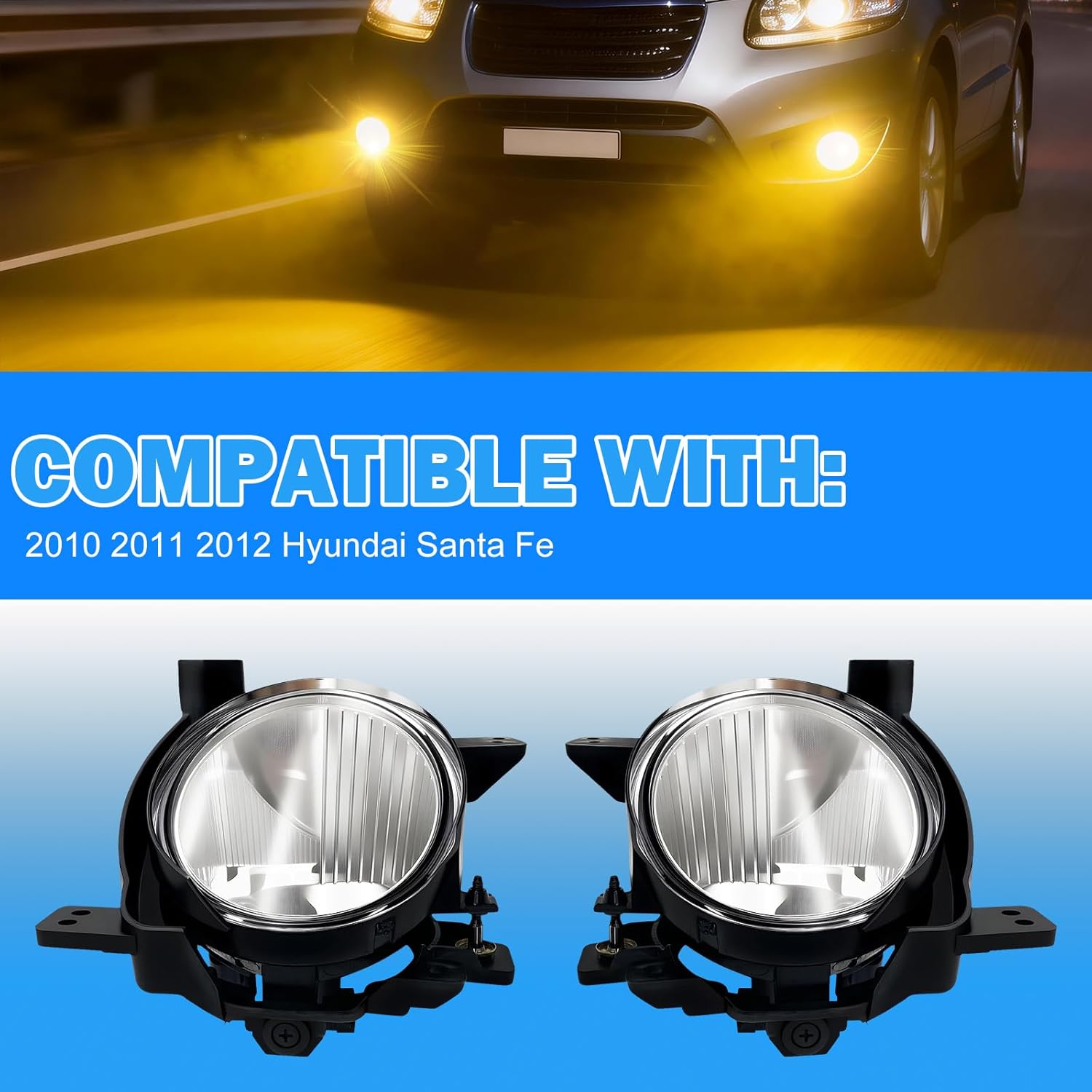 OKSIWA Fog Lights Assemblies Compatible With Fog Lights Compatible with 2010 2011 2012 Hyundai Santa Fe Front Bumper Fog Lamps Replacement with Wiring Harnes-2