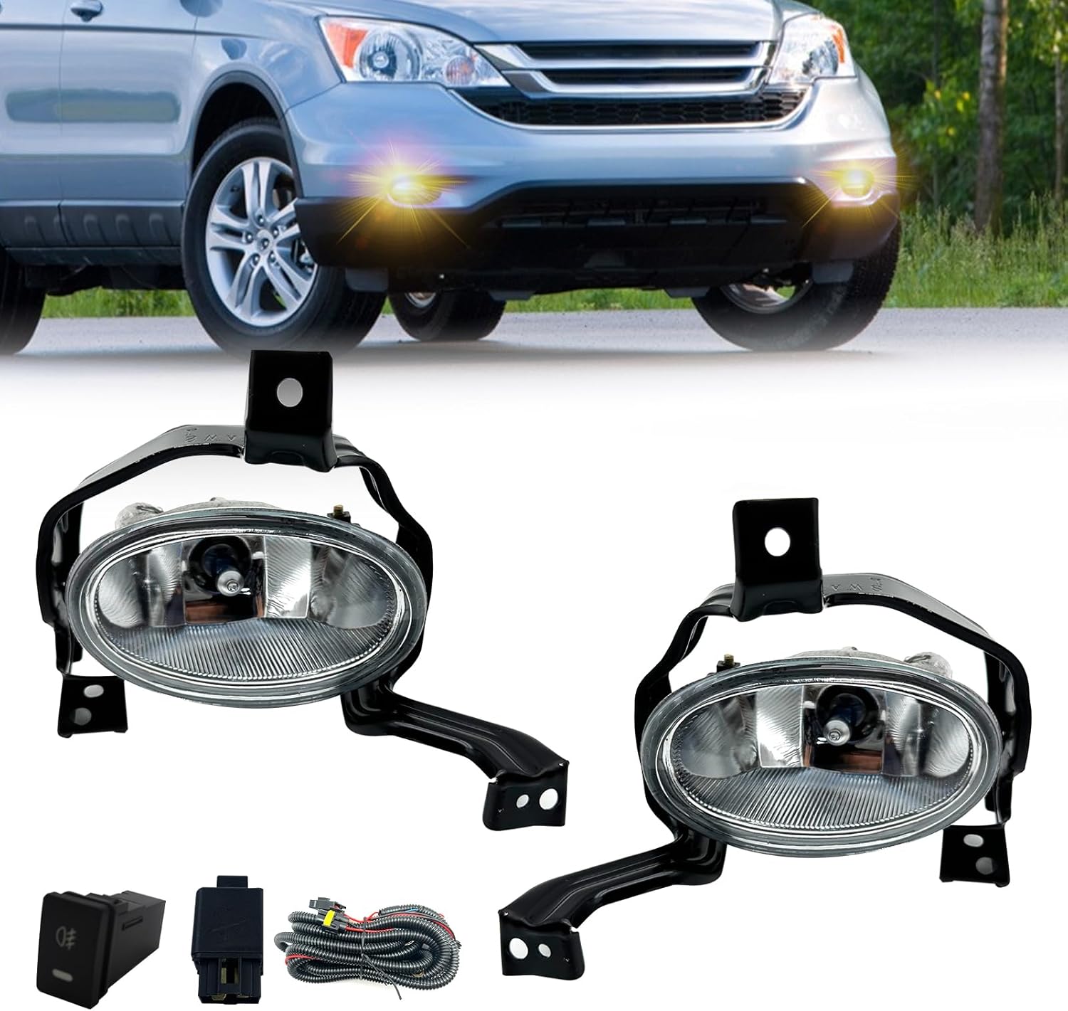 OKSIWA Fog Lights Compatible With Honda Crv Cr-v 2010 2011 Fog Lamps With Switch and Wring Kit H11 12V 55W Bulbs(Clear Lens)