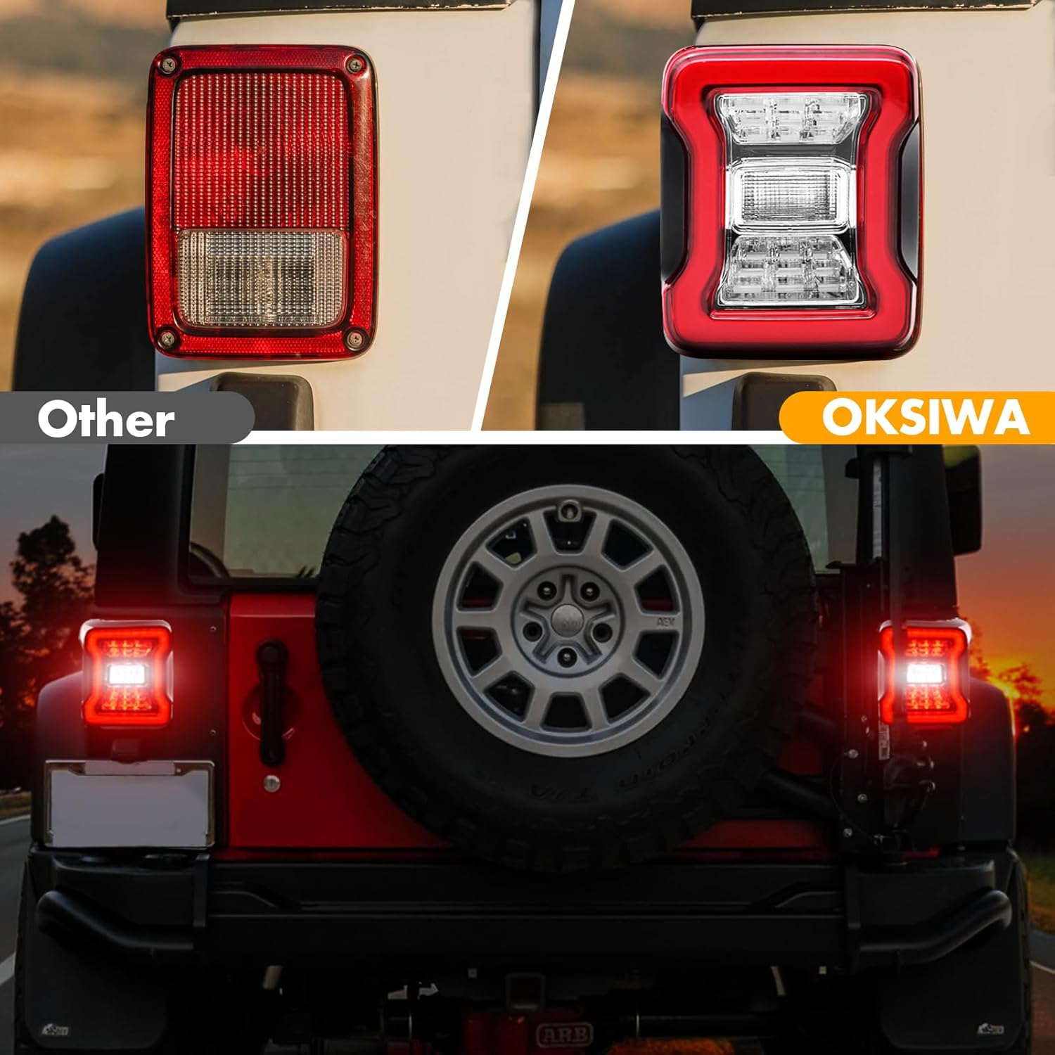 OKSIWA LED Tail Lights Fit For 2007-2018 Jeep Wrangler JK JKU, Tunnel Shaped Design Rear Lights, Running, Brake, Turn Signal, Reverse Light Tail Lamp, Easy to Install