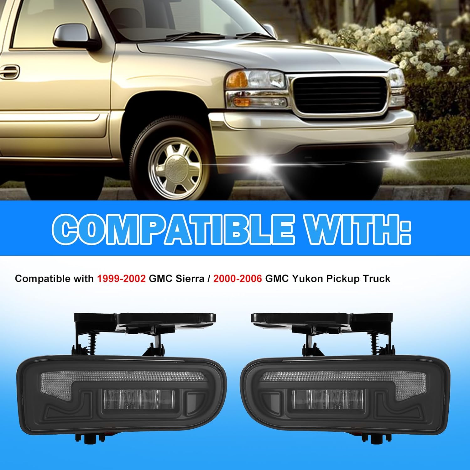 DOT Approved LED Fog Lights for 1999-2002 GMC Sierra & 2000-2006 GMC Yukon Plug & Play-3