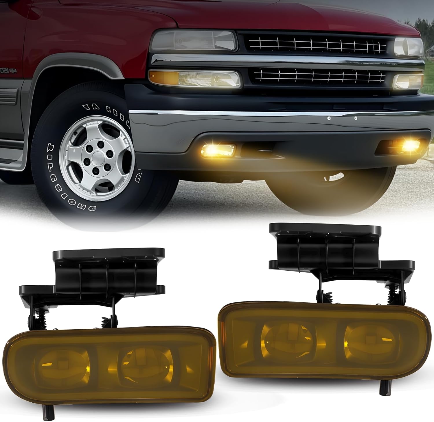 DOT Approved Yellow LED Fog Lights for 1999-2006 Chevy Silverado Tahoe Suburban Plug & Play-1