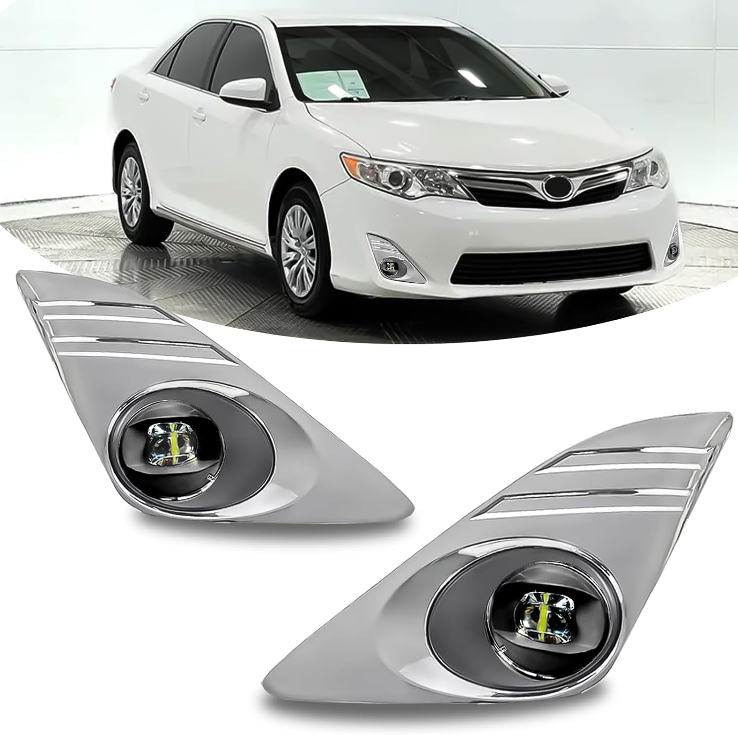 OKSIWA LED Fog Lights-For 2012-2014 Toyota Camry(Not for SE Models), Fog Light Assembly Replacement,Include Switch, Wiring Harness,Plug and Play,Chorme Bezels-1