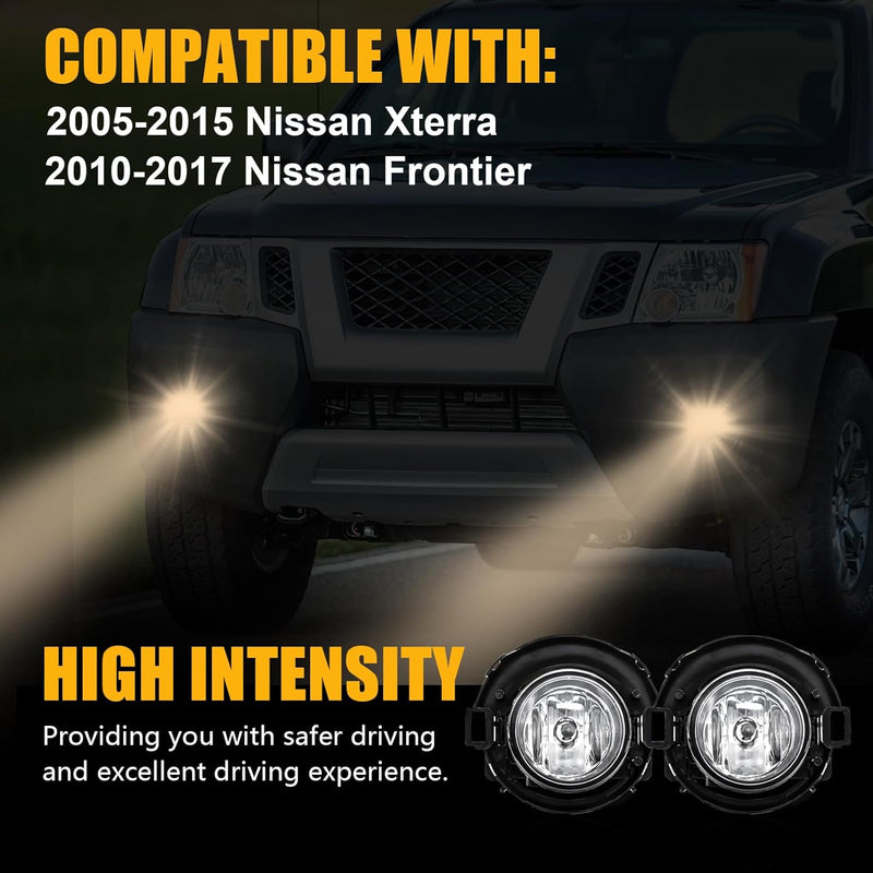 OKSIWA Halogen Fog Lights Compatible with 2010-2017 Nissan Frontier,2005-2015 Xterra, Driving Fog Lamps Replacement with Wiring Harness, Switch Kit (Only fit for Plastic Bumper)-2