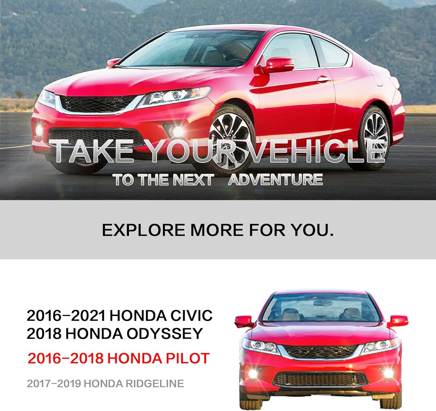 OKSIWA Fog Light Compatible With 2016 2017 2018 2019 2020 2021 Honda Civic Accord Pilot CR-Z Front Bumper Driving Fog Lamps-3