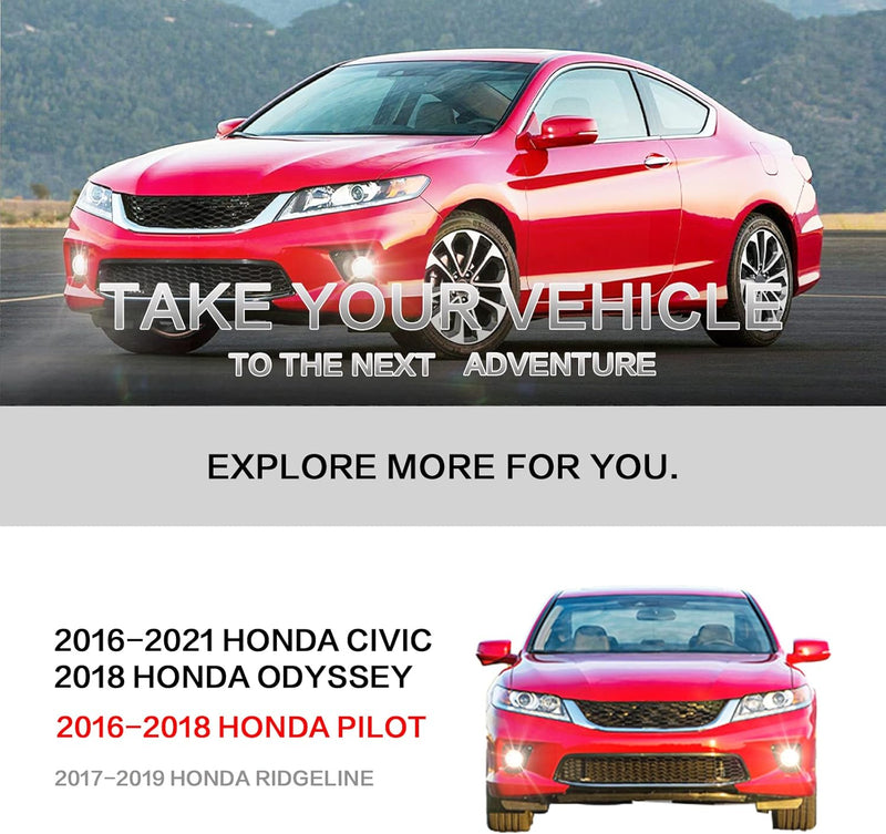 OKSIWA Fog Light Compatible With 2016 2017 2018 2019 2020 2021 Honda Civic Accord Pilot CR-Z Front Bumper Driving Fog Lamps-3