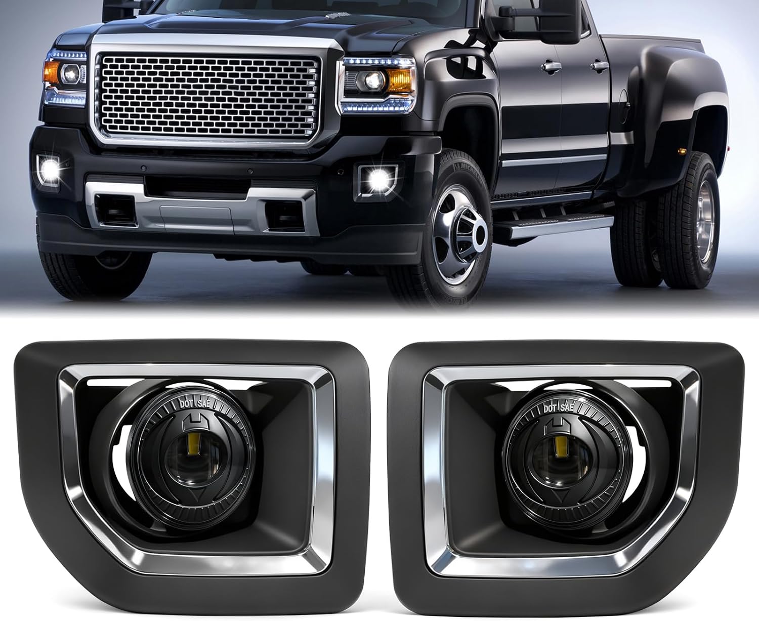 OKSIWA LED Fog Lights Compatible with 2015-2019 GMC Sierra 2500HD/ 3500HD, Bumper Driving LED Fog Lamp Assembly Replacement Fog Light Kit, DOT Certified(1 Pair)
