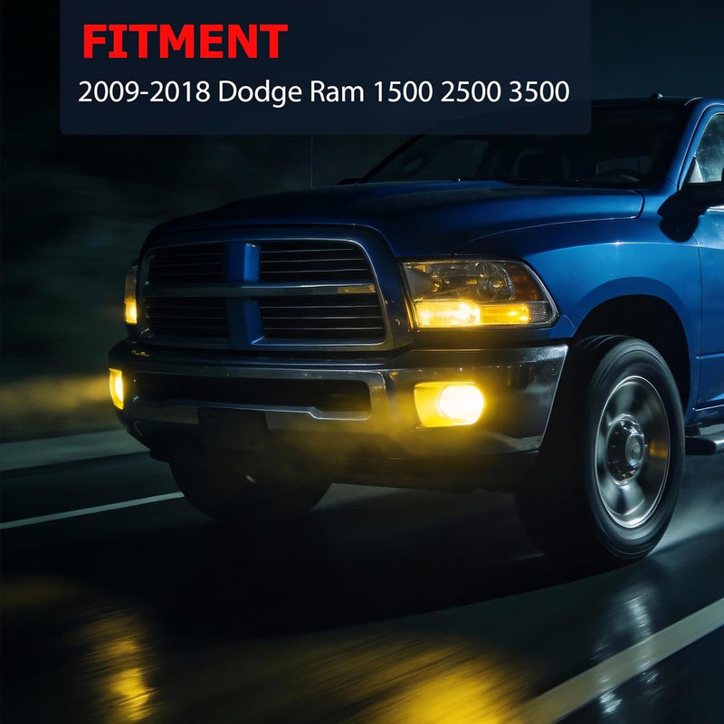 OKSIWA Fog Lights Compatible with 2009-2018 Dodge Ram 1500 2500 3500 Bumper Driving Fog Lamps Assemby With H10 12V 42W Halogen Bulbs W/O Bracket-2