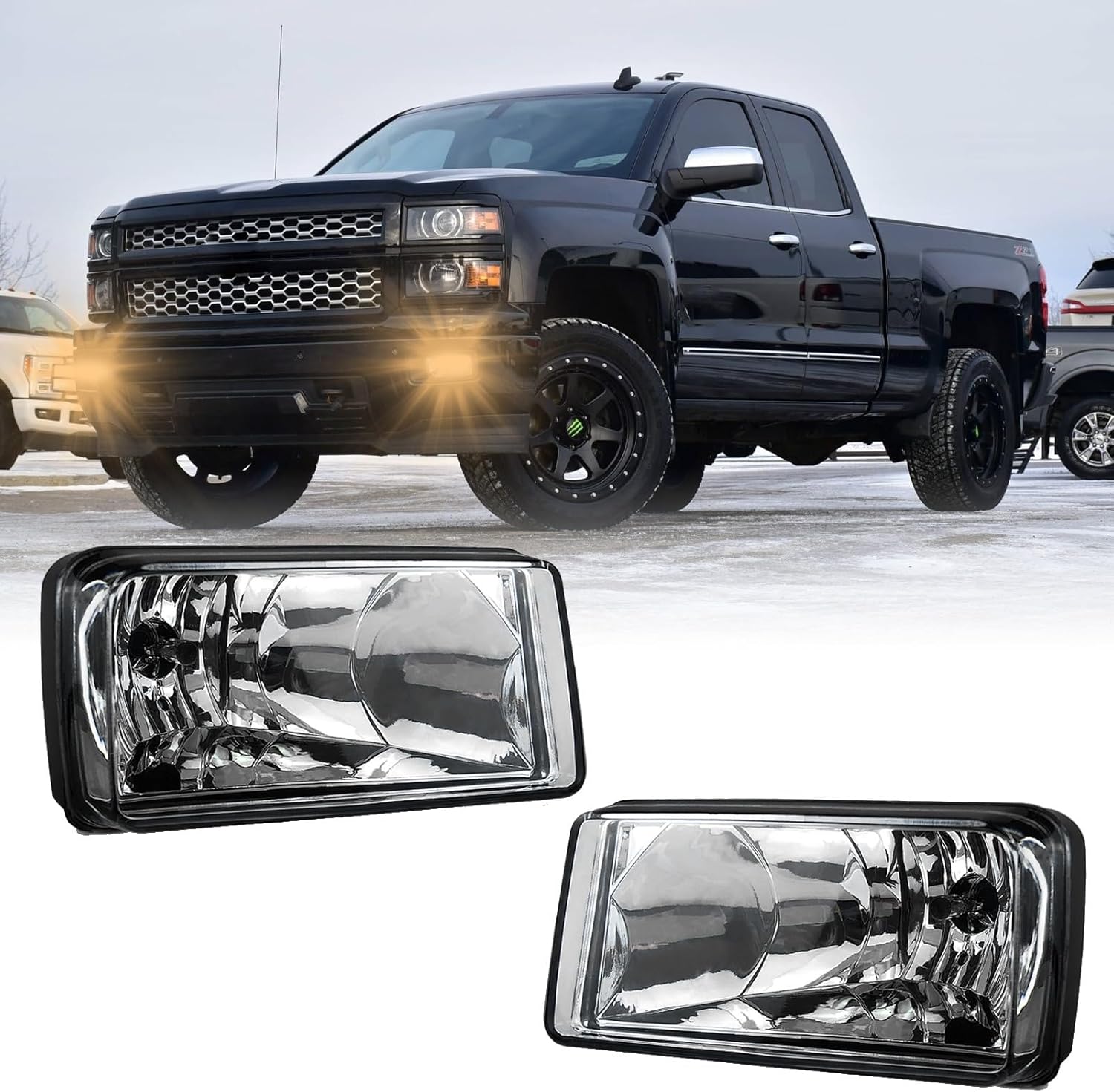 OKSIWA Halogen Fog Lights for 2007-2015 Chevy Silverado, Suburban, Tahoe, 2007-2013 Avalanche, Pick Up Truck Fog Lamp Replacement with Fog Wiring Harness Switch