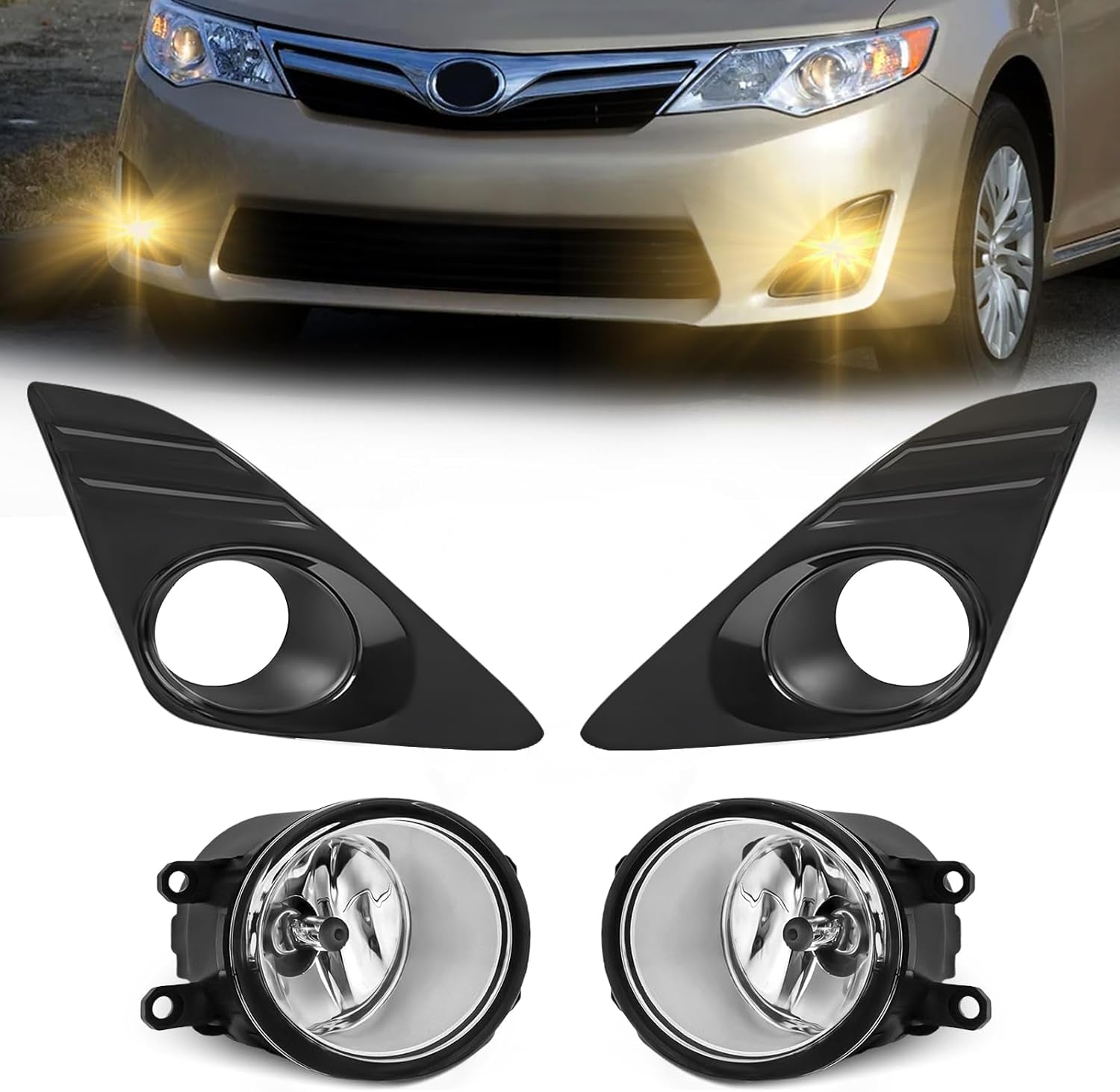 OKSIWA Halogen Fog Lights- for 2012-2014 Toyota Camry(Not for SE models),Fog Lamps Assembly Replacement,Include Switch, Wiring Harness,Plug and Play,Black Bezels