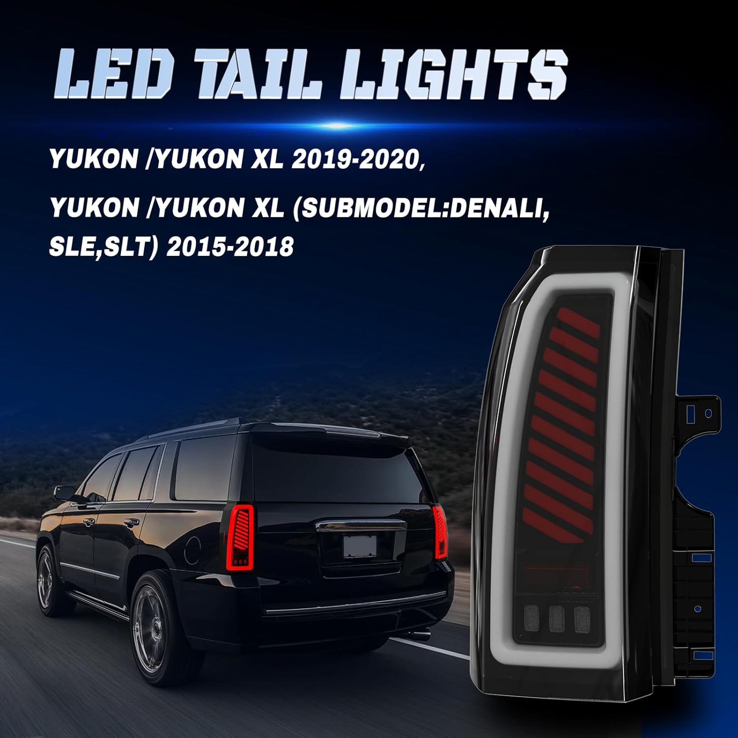 Animated Sequential Smoked LED Tail Lights for 2015-2020 GMC Yukon Yukon XL Plug & Play-3