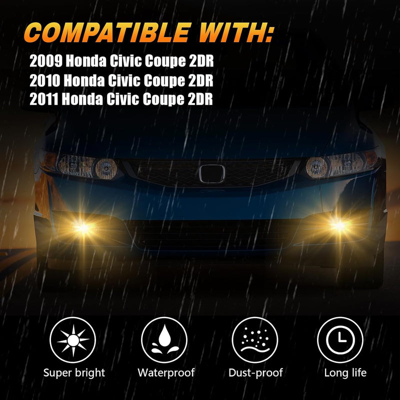 OKSIWA Halogen Fog Lights for 2009 2010 2011 Honda Civic Coupe,Front Bumper Driving Light Kit,Fog Lamps Assembly Replacement With Switch, Wiring Harness, Plug and Play-3
