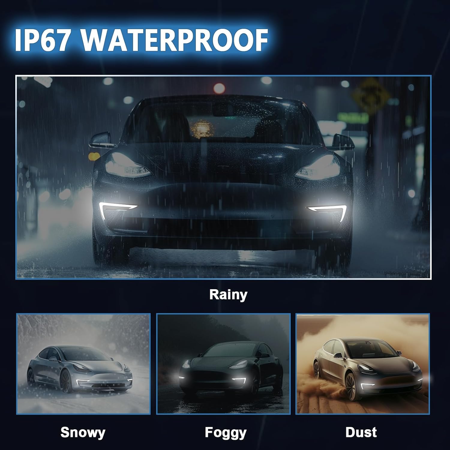 OKSIWA 2 Color LED Daytime Running Lights Compatible with 2018-2024 Tesla Model 3, Front Driving DRL Lamps Assembly with Turn Signals, Night Running Light, Dynamic Start-Up Animation, (1 Pair)