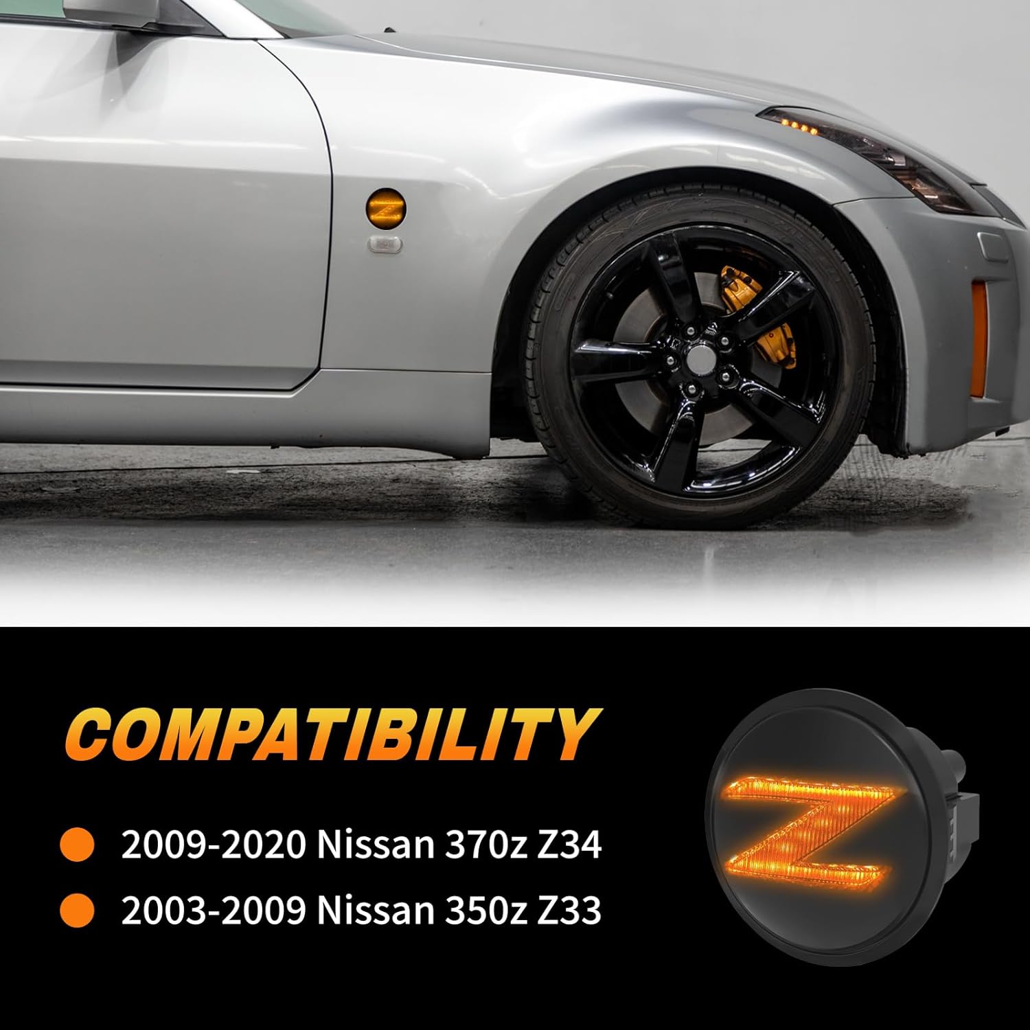 OKSIWA LED Side Marker Lights for Nissan 350z Z33 2003-2009, Nissan 370z Z34 2009-2020,With Sequential Amber Turn Signals One pair