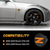 OKSIWA LED Side Marker Lights for Nissan 350z Z33 2003-2009, Nissan 370z Z34 2009-2020,With Sequential Amber Turn Signals One pair