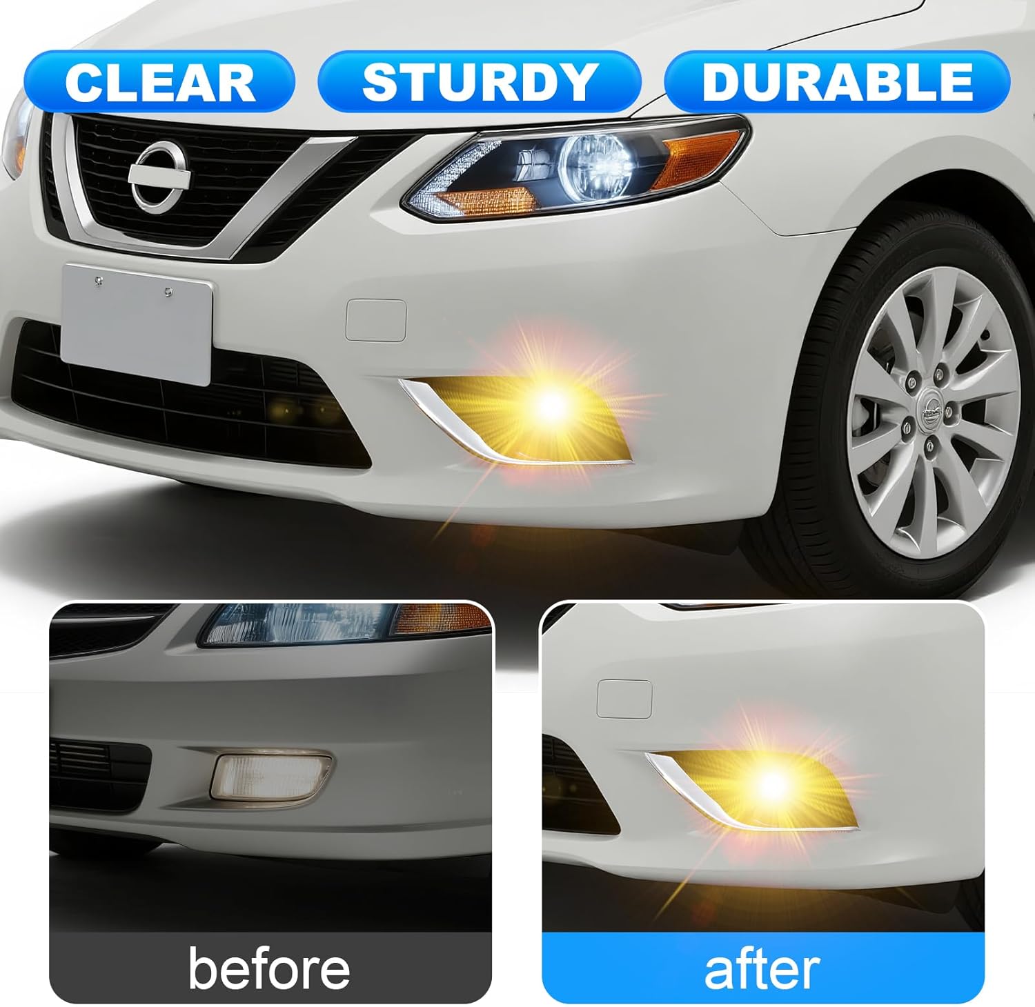 OKSIWA Fog Lights Assembly Fit for 2015-2019 Nissan Versa Fog Lamps Driving lights Halogen Bulbs w/Bezels Wiring and Switch Kit Clear Lens-3