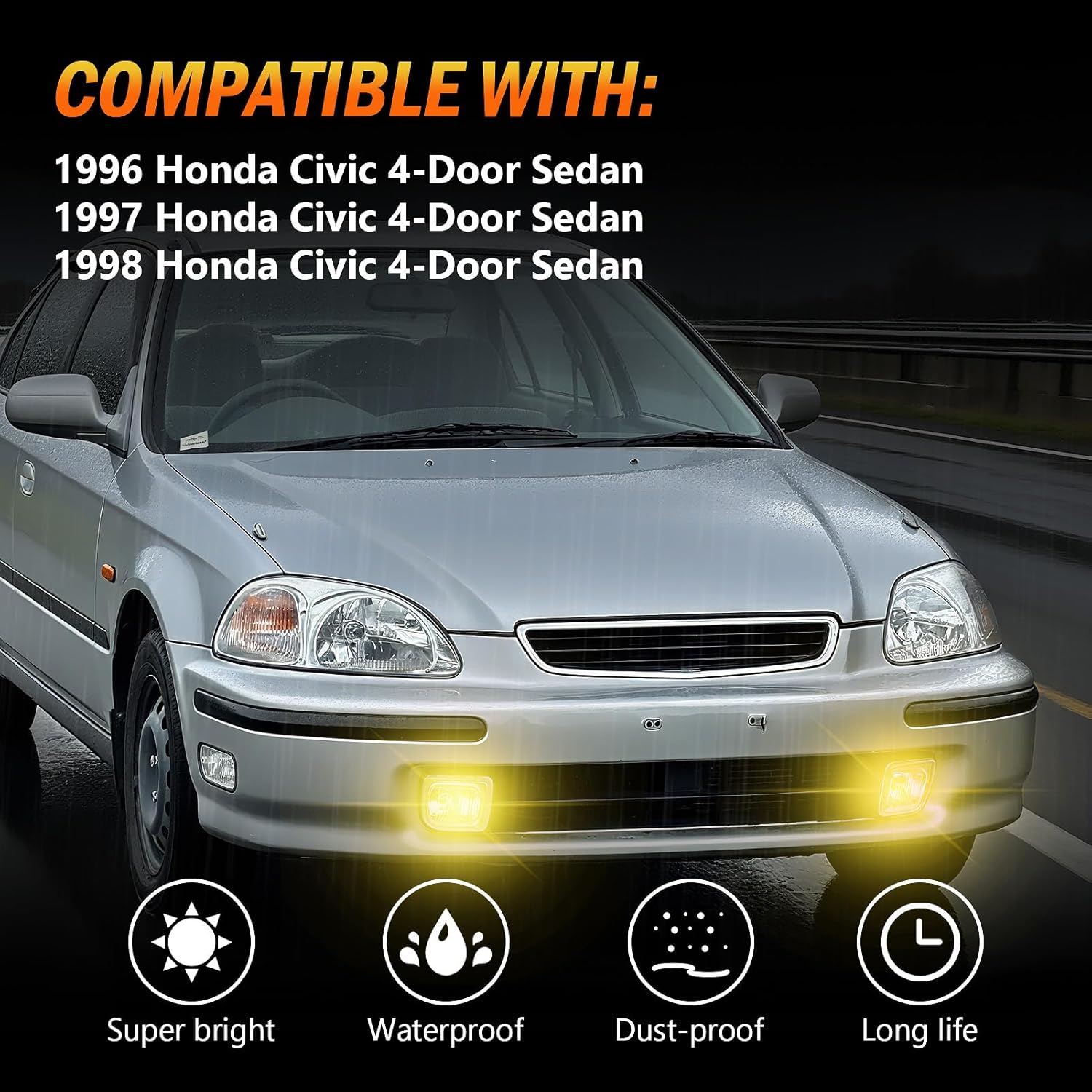 OKSIWA Fog Lights Fit for 1996 1997 1998 Honda Civic 4-Door Sedan,1 Pair Driving Fog Lamps, Front Bumper Fog Light Replacement with Switch Wiring Harness,Amber lens (Clear Lens)-3