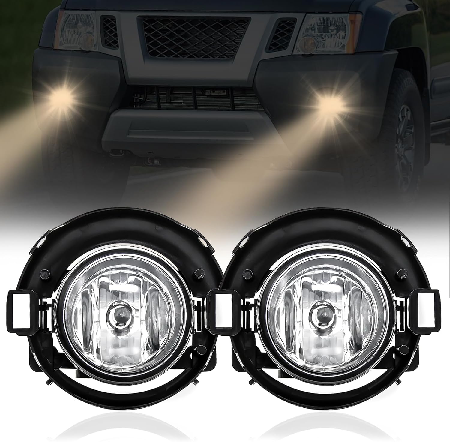 OKSIWA Halogen Fog Lights Compatible with 2010-2017 Nissan Frontier,2005-2015 Xterra, Driving Fog Lamps Replacement with Wiring Harness, Switch Kit (Only fit for Plastic Bumper)-1