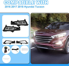 OKSIWA LED&DRL Fog Light Fit For 2016 2017 2018 Hyundai Tucson, A Pair Of Front Bumper Fog Lamps With Clear Lens And Covers-3