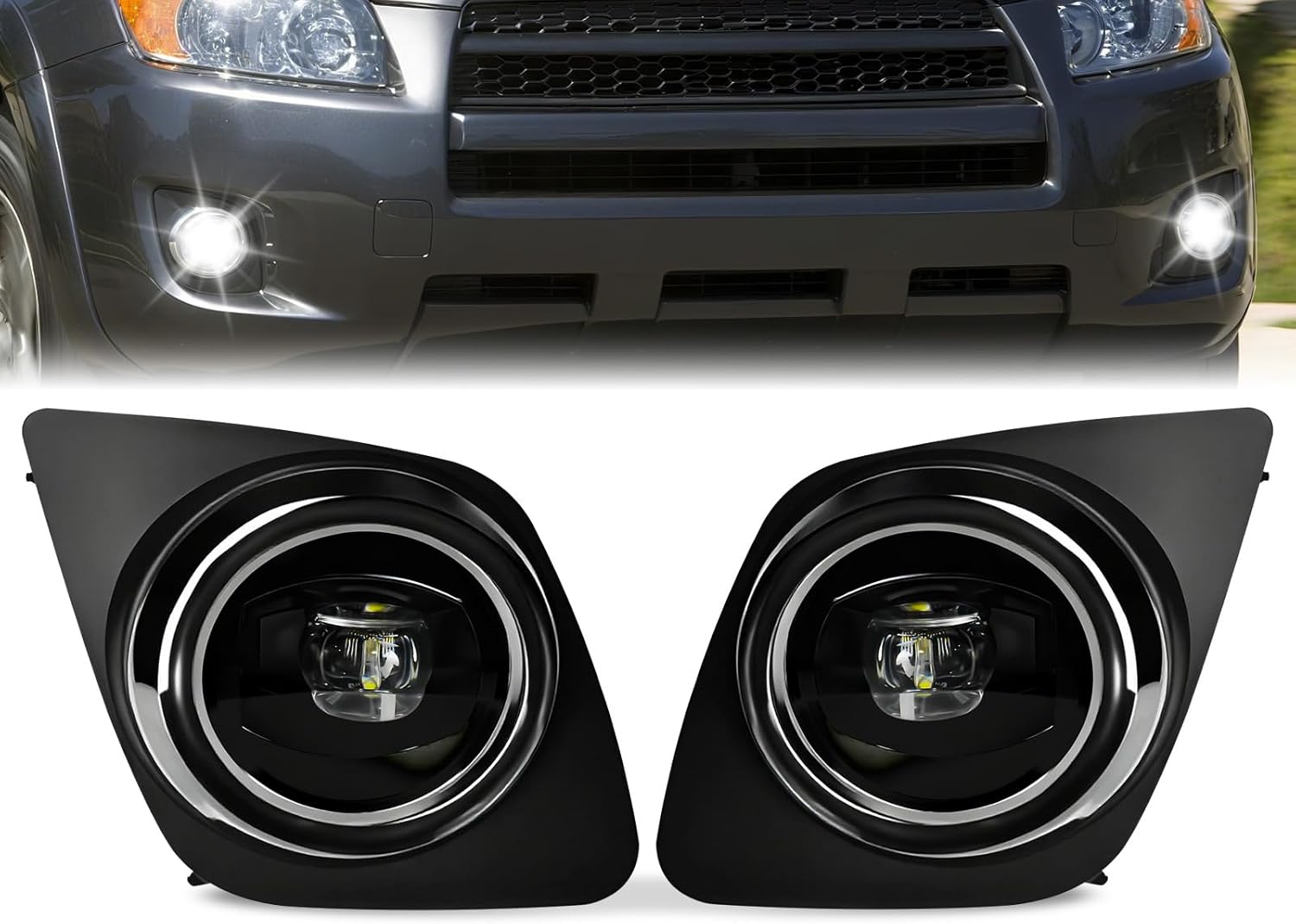 OKSIWA LED Fog Lights for 2009 2010 2011 2012 Toyota Rav4,1 Pair Front Driving Fog Lamps Kits with Wiring Harness Switch,Clear Lens