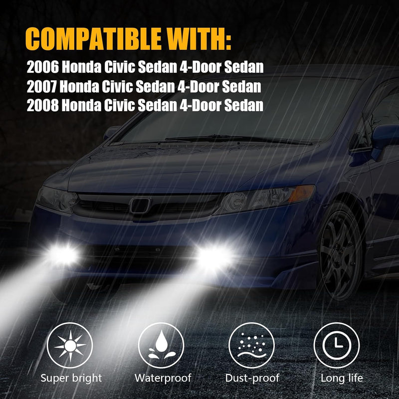 OKSIWA LED Fog Lights Fit for 2006 2007 2008 Honda Civic 4-Door Sedan, Front Bumper Driving Light Kit,Fog Lamps Assembly Replacement with Wiring Harness,Clear Lens，Plug and Play-2