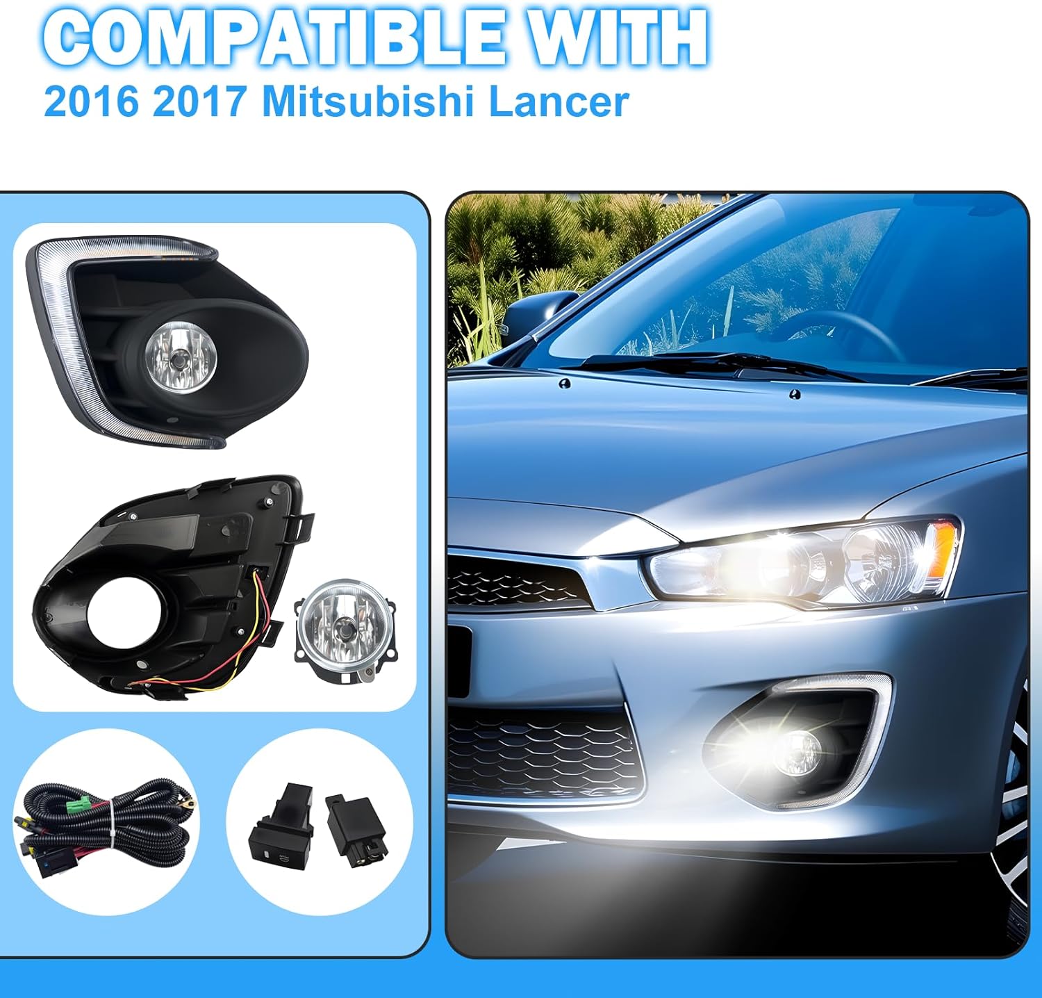 OKSIWA Fog Lights Compatible with 2016 2017 Mitsubishi Lancer 1 Pair Front Bumper Driving Fog Lamps- Clear Lens-4