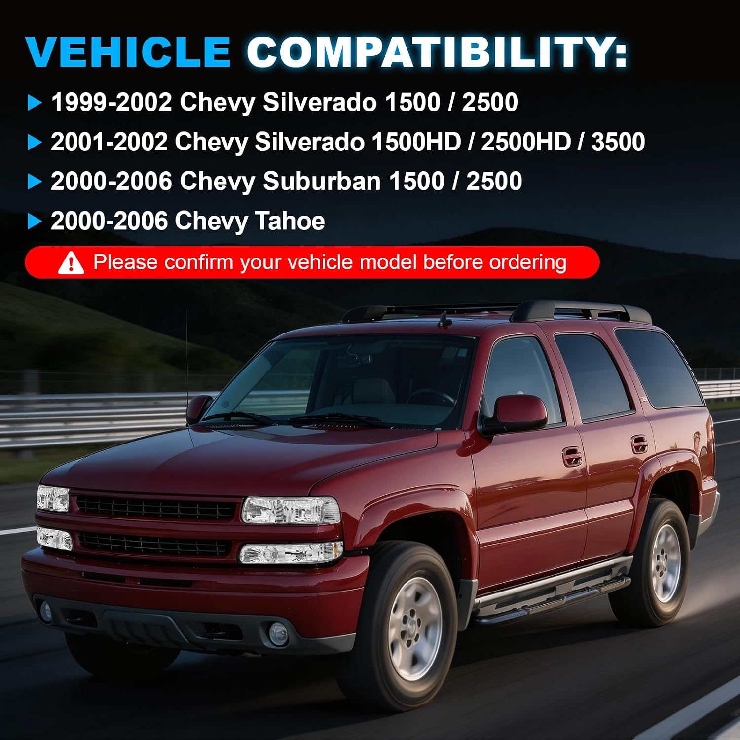 Headlight Compatible with 1999-2002 Chevy Silverado & 2000-2006 Tahoe/Suburban-3