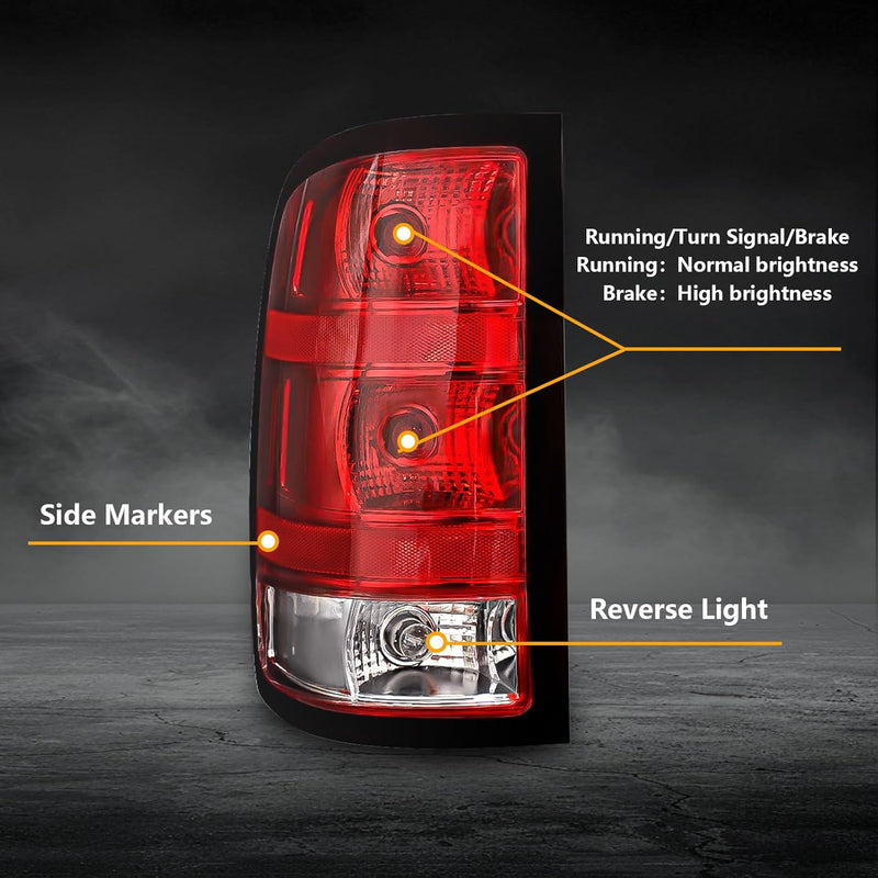 OKSIWA Halogen Tail Light for 2007-2013 GMC Sierra 1500 2500HD 3500HD, with Turn Signal, Brake, Reverse Light, Rear Lights Assembly, Plug N Play-7
