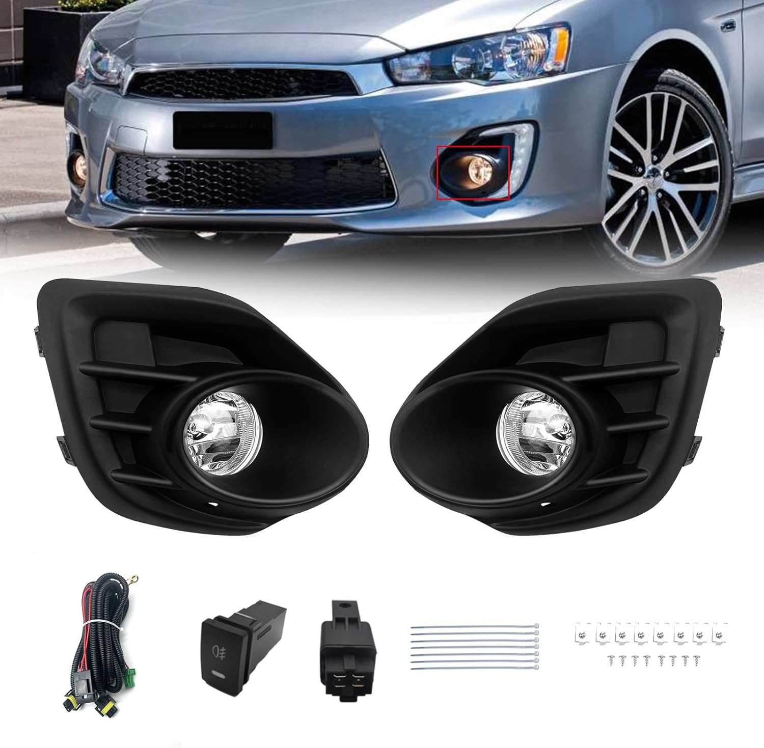 OKSIWA Fog Lights Compatible with 2016 2017 Mitsubishi Lancer 1 Pair Front Bumper Driving Fog Lamps with Wiring Harness& Switch- Clear Lens-1