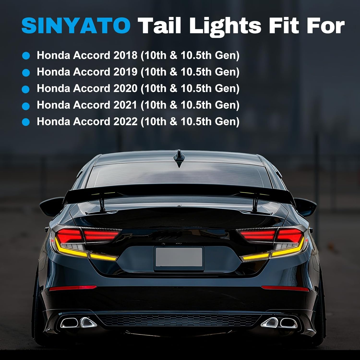 OKSIWA Full LED Tail Lights for Honda Accord 2018-2022,10th & 10.5th Gen Rear Lights with Start-Up Animation, Turn Signals, Brake Lights, and Reverse Lights
