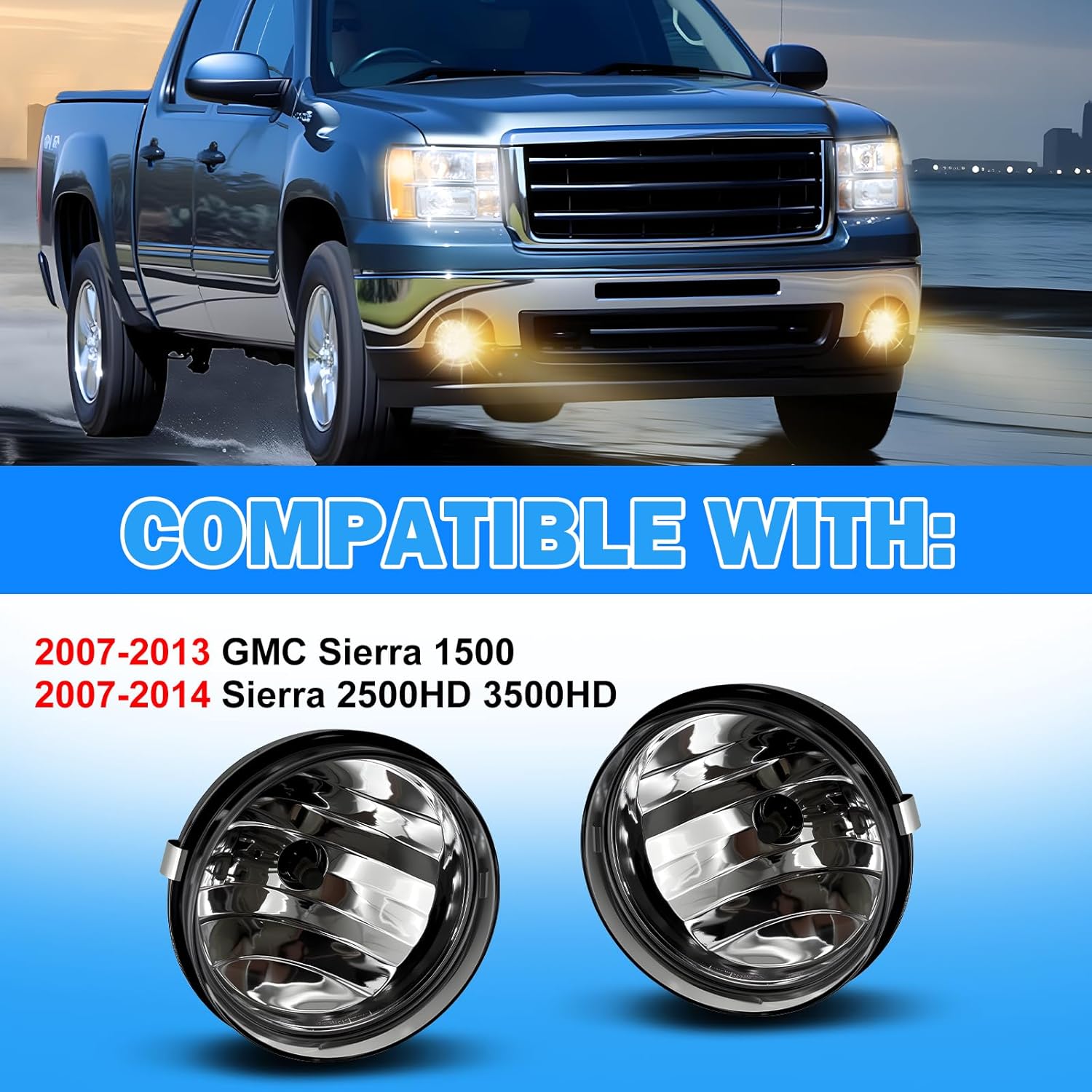 DOT Approved Halogen Fog Lights for 2007-2013 GMC Sierra 1500 & 2007-2014 Sierra 2500HD 3500HD Plug & Play-3