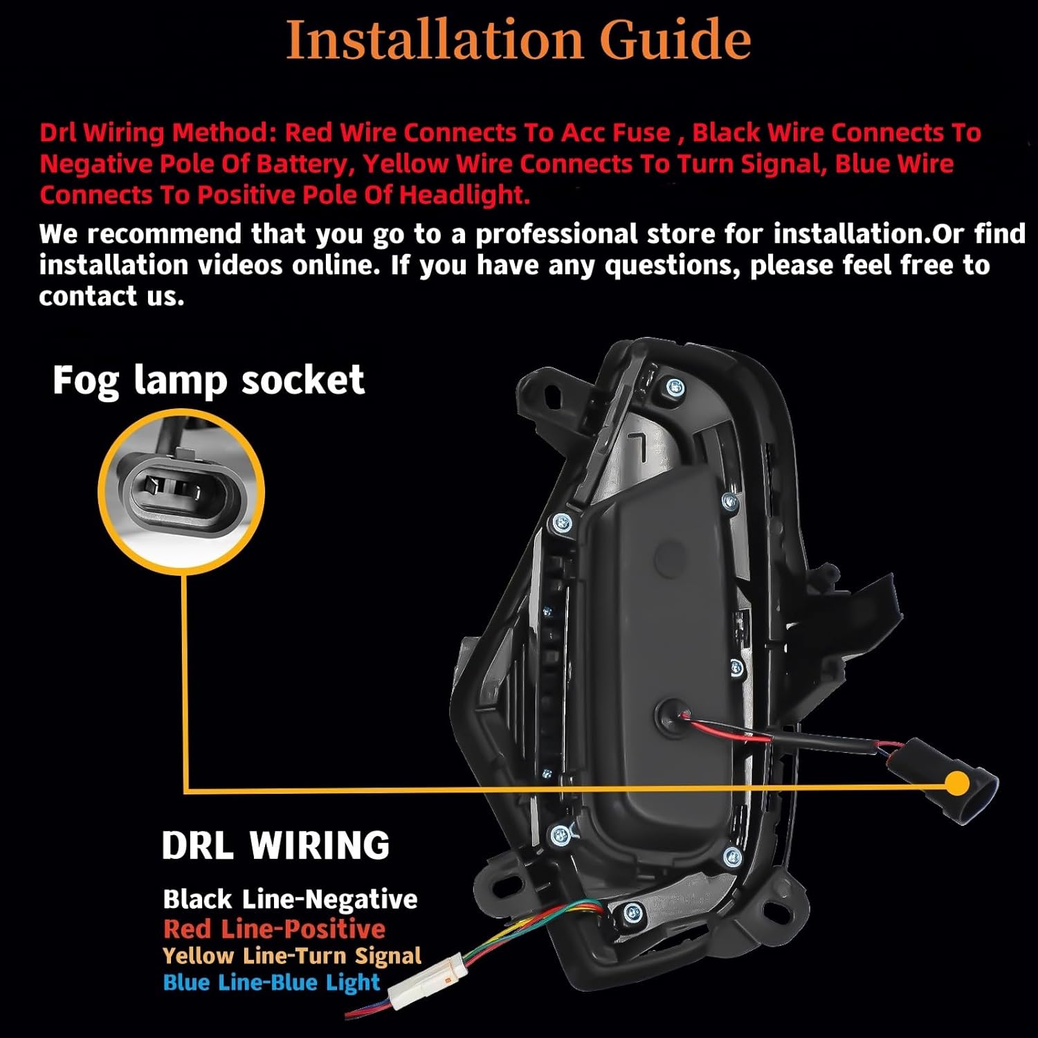 OKSIWA LED Fog Lights with 3 Colors DRL for Toyota Rav4 2019-2025, White LED Daytime Running light, Amber Turn Signal,Blue Lights for Nights, Fog Lamp Assembly kit with Bezel Wiring Harness