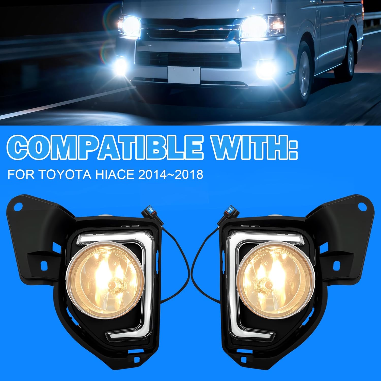 OKSIWA DRL Fog Lights Compatible with 2014 2015 2016 2017 2018 Toyota Hiace with DRL Turn Signals Fog Lamps Assemblies w/Switch and Wiring Harness-4